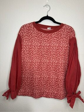 Ivy Jane Pink Coral Leopard Print Top Swiss Dot Balloon Tie Sleeve Size S/M
